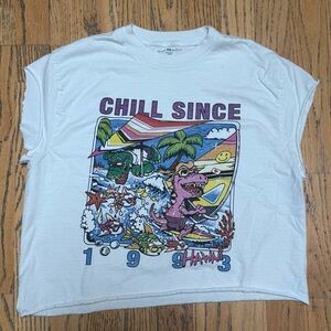 BRANDY MELVILLE Cut Off Muscle Tee Graphic Dinosaur Shirt White One Size